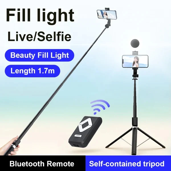 ULTRA 6 IN 1 SELFIE STICK + TRIPOD STAND 360° ROTATION BLUETOOTH REMOTE + LIGHT