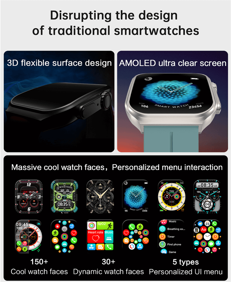 OA88 SMARTWATCH 1.96 INCH AMOLED ULTRA CLEAR SCREEN 3D FLEXIBLE SURFACE DESIGN