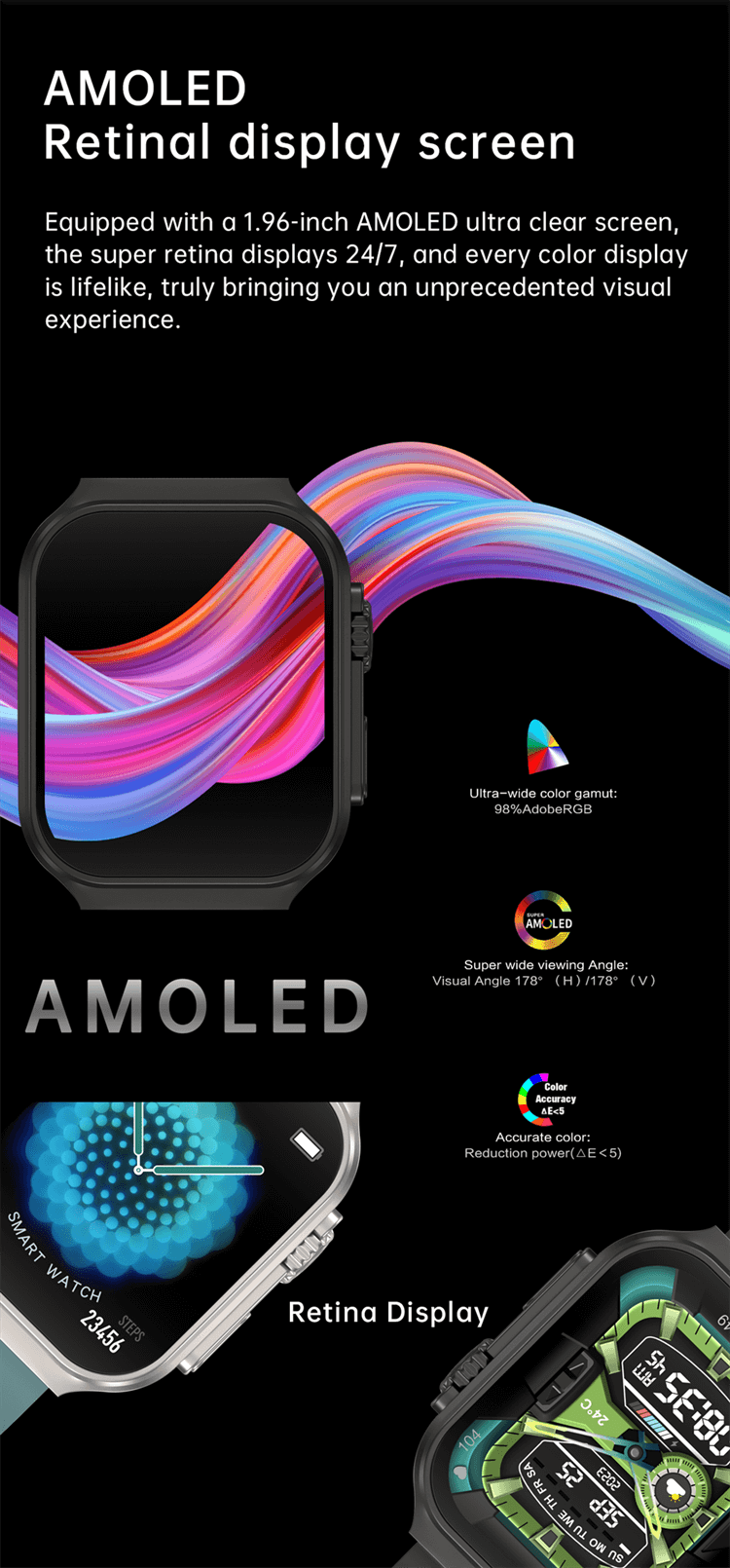 OA88 SMARTWATCH 1.96 INCH AMOLED ULTRA CLEAR SCREEN 3D FLEXIBLE SURFACE DESIGN