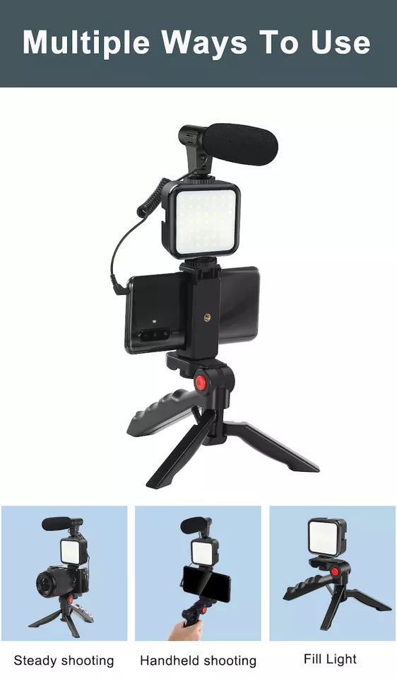 HIGH QUALITY VIDEO VLOGGING KIT WITH MICROPHONE | LED FILL LIGHT | TRIPOD STAND | BLUETOOTH REMOTE